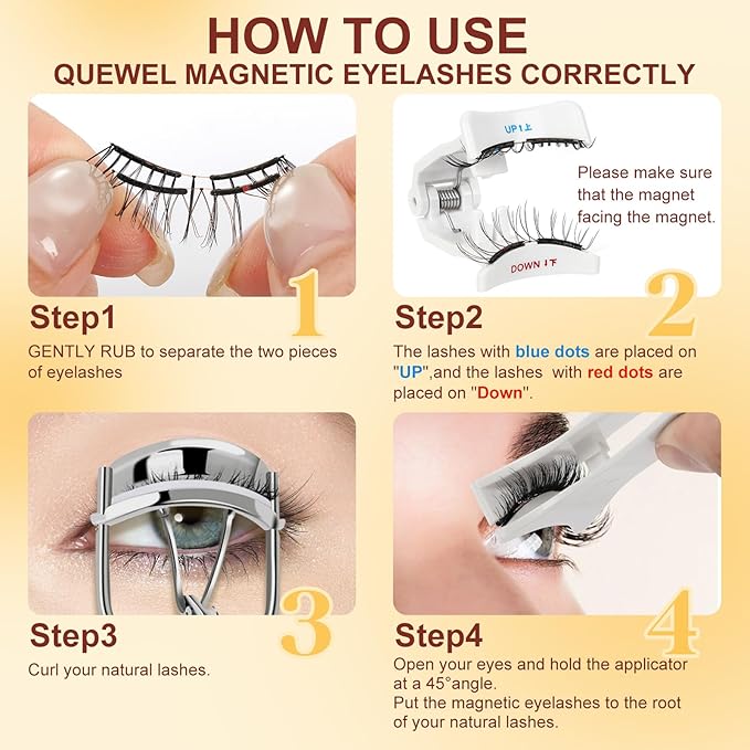 QUEWEL Magnetic-Eyelashes with Applicator, Upgrade 1 Pair Soft Magnetic Lashes, No Glue Needed Reusable Magnetic Eyelashes So Soft and Suitable for Beginners (Soft-Magnetic-C01)