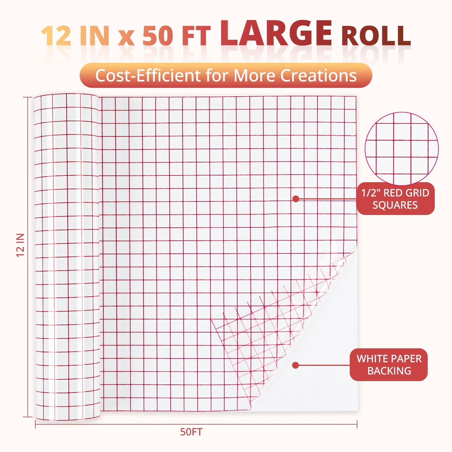 YRYM HT Clear Vinyl Transfer Paper Tape Roll-12 x 50 FT w/Alignment Grid Application Tape for Silhouette Cameo, Adhesive Vinyl for Decals, Signs, Windows, Stickers