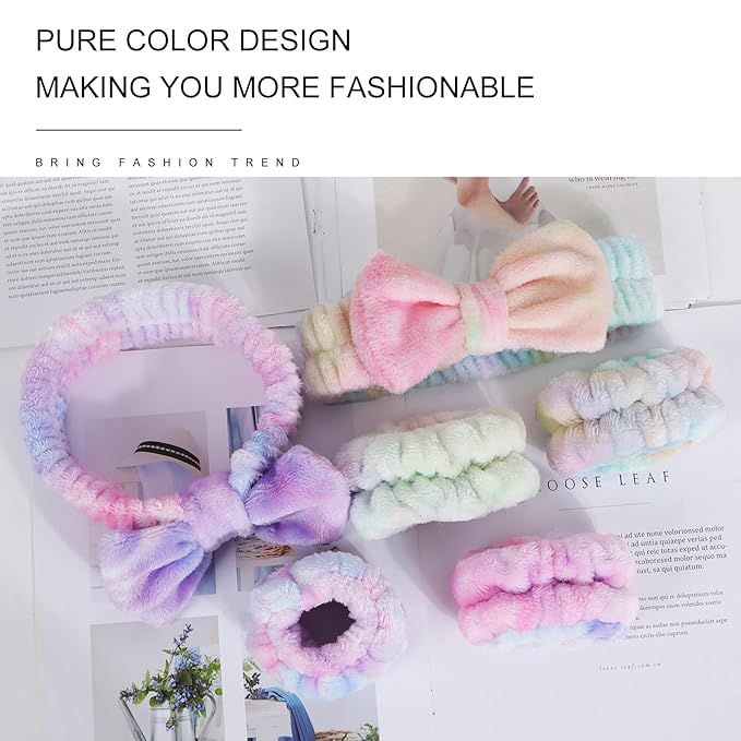 LADES Face Wash Headband and Wristband Set – Soft, Absorbent, Adjustable Headband & Wristbands for Skincare, Makeup, and Spa Routine – Cute, Vibrant Colors, Value Pack