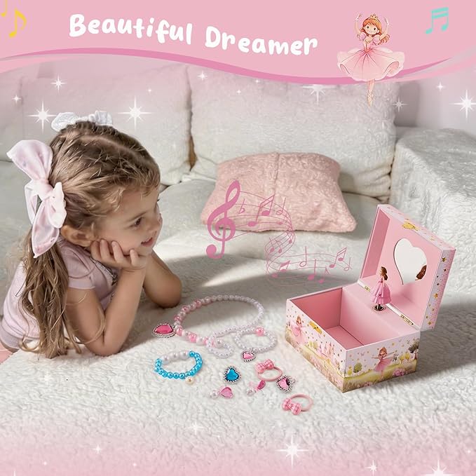 ProCase Princess Jewelry Box for Girls, Kids Musical Jewelry Boxes with Spinning Princess Doll, Birthday Gifts for Little Girls Children Toddler Ages 3 4 5 6 7 8 -Princess (Box with Jewelry)