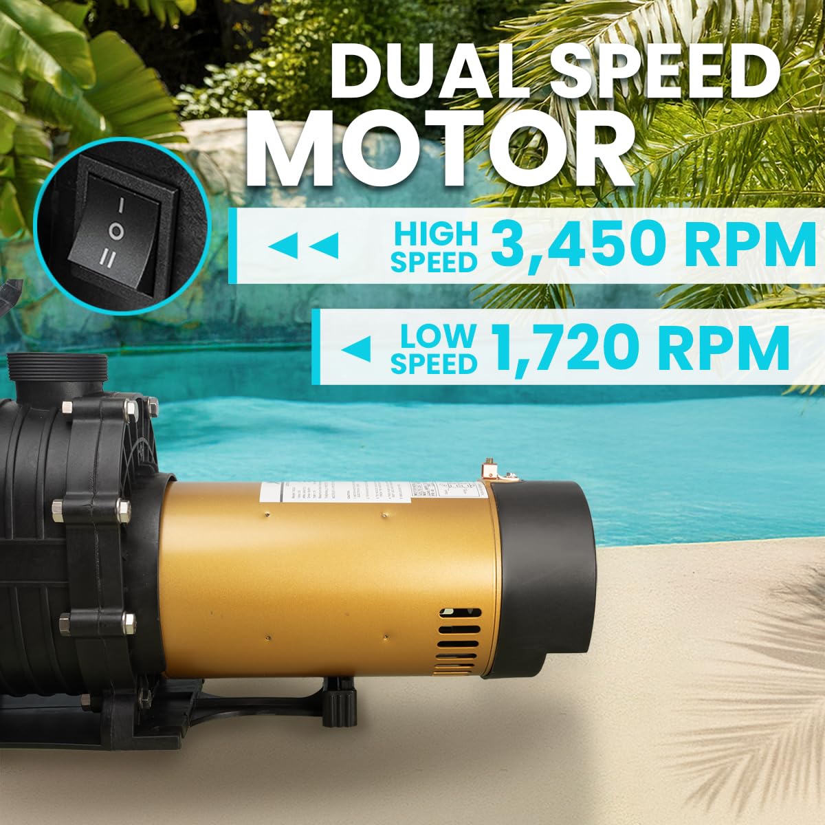 XtremepowerUS In-Ground Swimming Pool Pump Spa 1.75HP Dual Speed High Flow 5,280 GPH 1.5" NPT w/ Slip-On Fitting Included, Filter Basket, 230V
