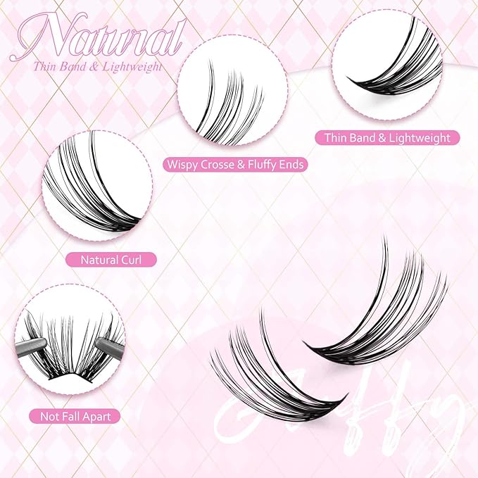 DIY Lash Extension Kit Individual Lashes Clusters Lash Bond and Seal, Clusters Lash Glue Remover and Eyelash Tweezers for Eyelash Extensions (40D-0.07C, 15-20mm, Kit)