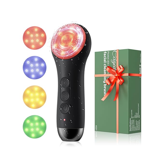 Face Scrubber Facial Cleansing Brush - Waterproof and Rechargeable Face Cleansing Brush with 4 LED Gentle Light, Cleansing, Exfoliating and Massaging, Electric Face Scrub Brush for Men & Women