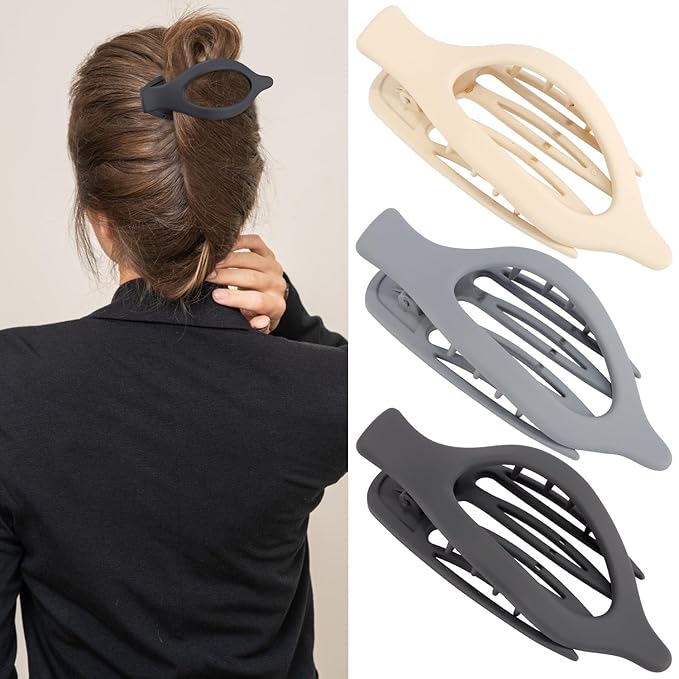 Flat Hair Clips for Women Lay Flat Hair Claw Clips for Thin Thick Hair 3Pcs French Concord Hair Clips Large Hair Clips Matte Neutral Jaw Clips Hair Clamps Hair Accessories White Grey
