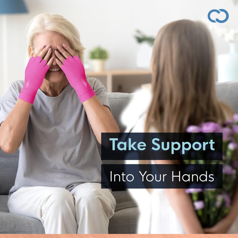 Copper Compression Arthritis Gloves | Fingerless Arthritis Carpal Tunnel Pain Relief for Men & Women | Hand Support Wrist Brace for Neuropathy, Rheumatoid, Tendonitis, Swelling, Crocheting Pink XS