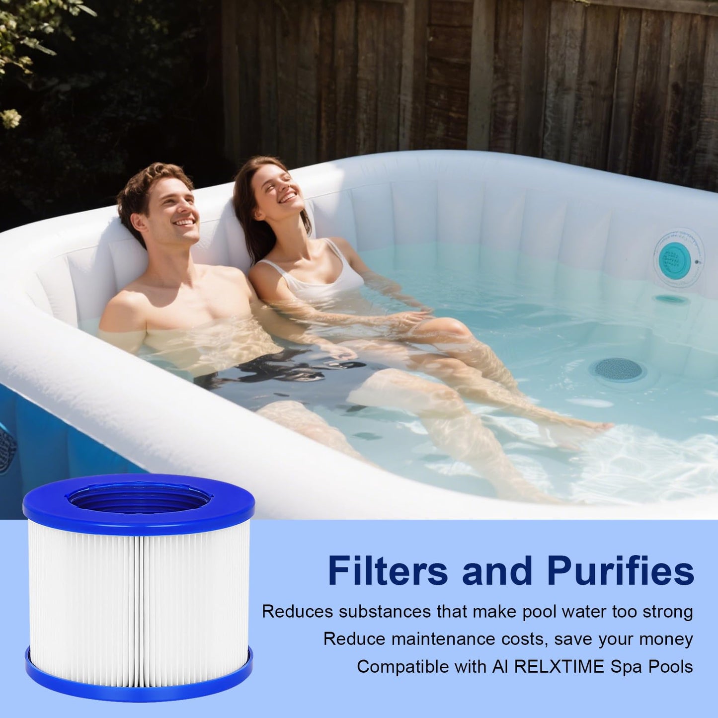 vkolim Hot Tub Replacement Filter Cartridges - Compatible with All RELXTIME, ALEKO, Wejoy, Aquaspa Hot Tub More - Screw-in Spa Filters for Inflatable Hot Tubs & Massage Pools (4 Pack)