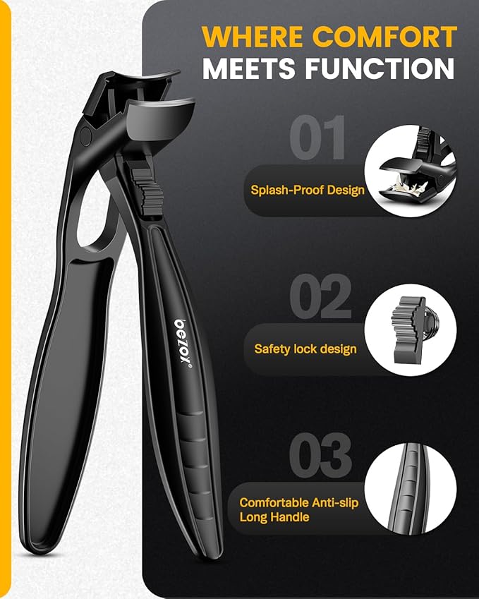 BEZOX Toe Nail Clippers for Thick Nails for Seniors with Safety Lock – Ergonomic Design Curved Cutting Jaw Toenail Clippers for Thick Nails for Comfortable, Safe, and Precise Trimming - Black