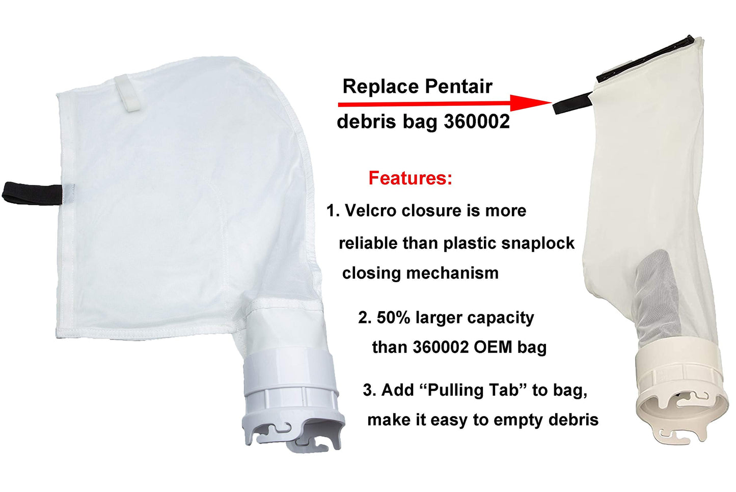 ATIE Pool Cleaner Fine Mesh Bag with Hook and Loop Fastener Enclosure Compatible with Pentair Kreepy Krauly Legend, Platinum Pool Cleaner Debris Bag 360002 and EU16 Bag (2 Pack)