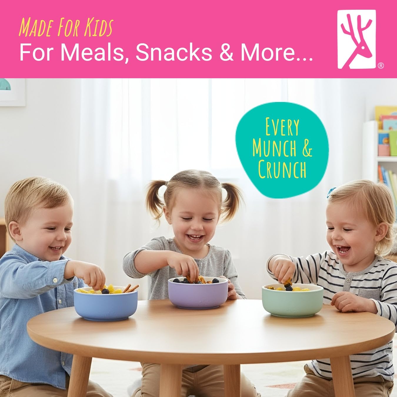 Elk and Friends Kids Porcelain Bowls with Silicone Suction Sleeves | Suitable for Babies/Toddlers | Microwave & Dishwasher Safe | Stay Put Dinnerware | Snack Dishes | 2 Pack
