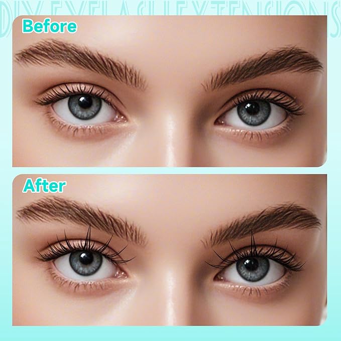 Lash Clusters Kit 126Pcs Eyelash Extensions Kit C Curl Glitter Eyelashes Cluster with Lash Bond and Seal,Lash Remover,Lash Tweezer For False Lashes Cluster Kit At Home(Blue Stars Kit-Single Glitter)