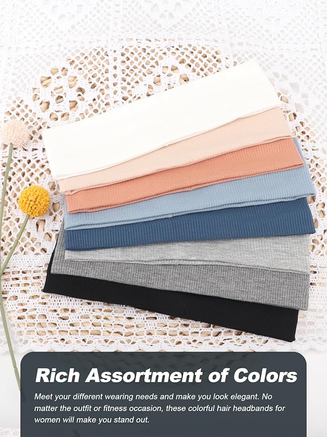 DRESHOW 8 Pack Sports Headbands for Women Non-Slip Stretchy Fashion HairBand Curly Hair Headband Soft Hair Accessories for Daily Wear Workout Yoga Running