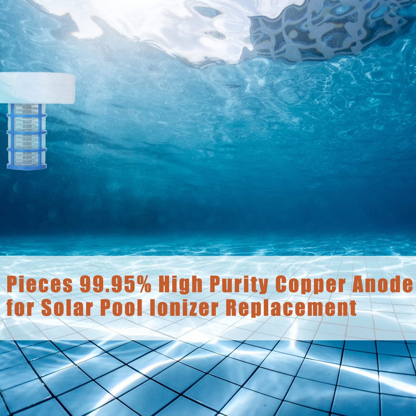 Kittmip Solar Copper Anode Copper Replacement L=4.13" D=0.71" for Solar Pool Ionizer Chlorine Cost Save for Reduce Irritations Cleans and Clears Your Pool (2)