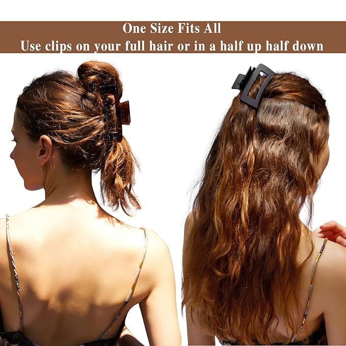 Hair Claw Clips Large 4 Inch Matte Clear No Slip Big Rectangle Jaw Clip Clamp for Thick Hair Women, 3 Pack