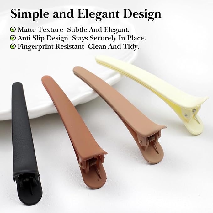 Matte Duckbill Styling Hair Clips Ã¢ÂÂ 3.07 Inch No-Crease Sectioning Barrettes for Women & Girls, Hair Accessories in 4 Colors(12Ã¢ÂÂPack)