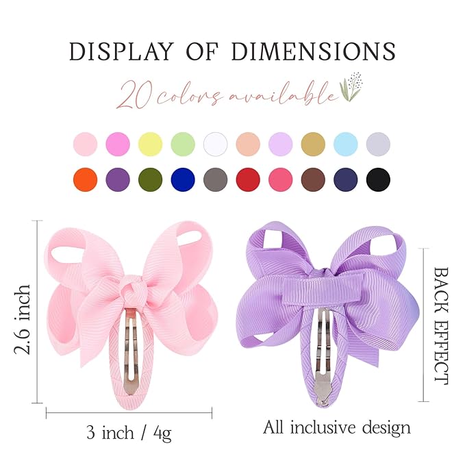 40PCS Snap Baby Hair Bows Clips for Girls Grosgrain Ribbon Fully Wapped 3 Inch Infant Hair Barrettes Accessories for Baby Girls Newborns Toddler