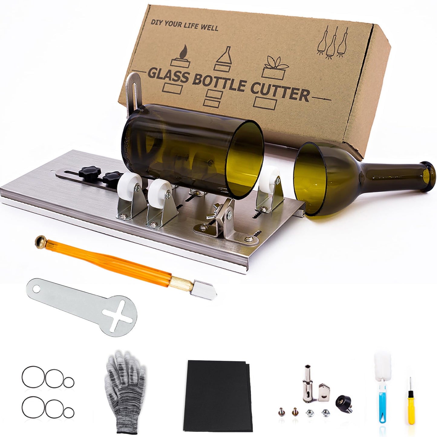 Glass Bottle Cutter, Upgraded Bottle Cutting Tool Kit, DIY Machine for Cutting Wine, Beer, Liquor, Whiskey, Alcohol, Champagne, Upgraded Precision Cutting for Round Glass Bottles