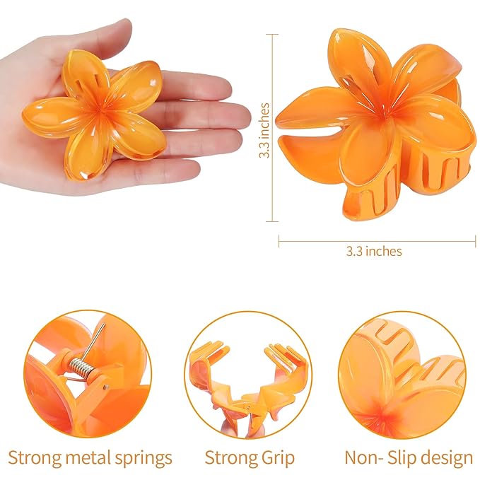 Flower Hair Clips for Women 6 Pcs Hawaiian Large Claw Clips Plumeria Medium Hair Claw Clips for Thick Thin Hair Hibiscus Tropical Beach Hair Accessories for Women Girls and Girls-Dark Color