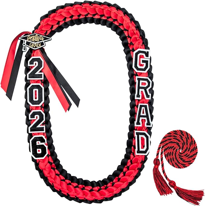 ALKB 2026 Graduation Lei Set - Two-Tone Braided Ribbon with Honor Cord, Unisex Graduation Gift for Graduates, Polyester