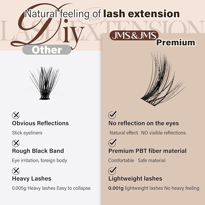 JMS&JMS 156Pcs Lash Clusters CC Curl 8-18mm Eyelash Clusters Wispy DIY Lash Extensions Super Thin Band Soft and Easy to Wear (Side Spike-8-18mix)