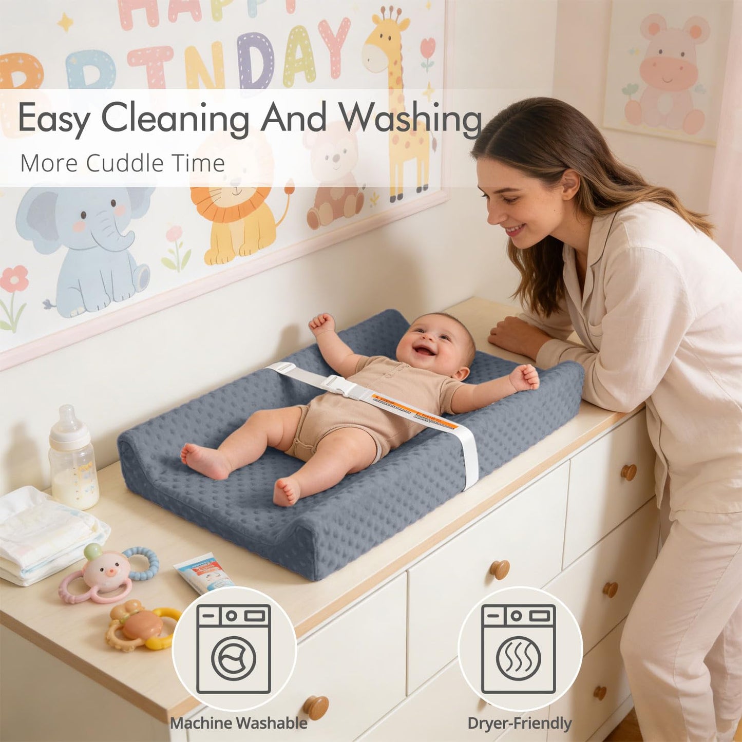 JVEOO 2 Pack Baby Changing Pad Covers, Super Soft Plush Dot Diaper Changing Table Covers Fit 32x16 Inch Changing Table Pad for Baby Boys & Girls