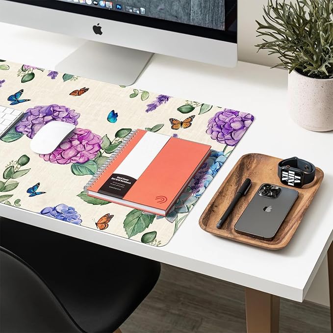 Large Mouse Pad, Hydrangea Desk Mat for Desktop, Women Girls Flowers PU Leather Waterproof Desk Pad, Computer PC Laptop Protector Gaming Mouse Pads for School Office Home (31.5" x 15.7")