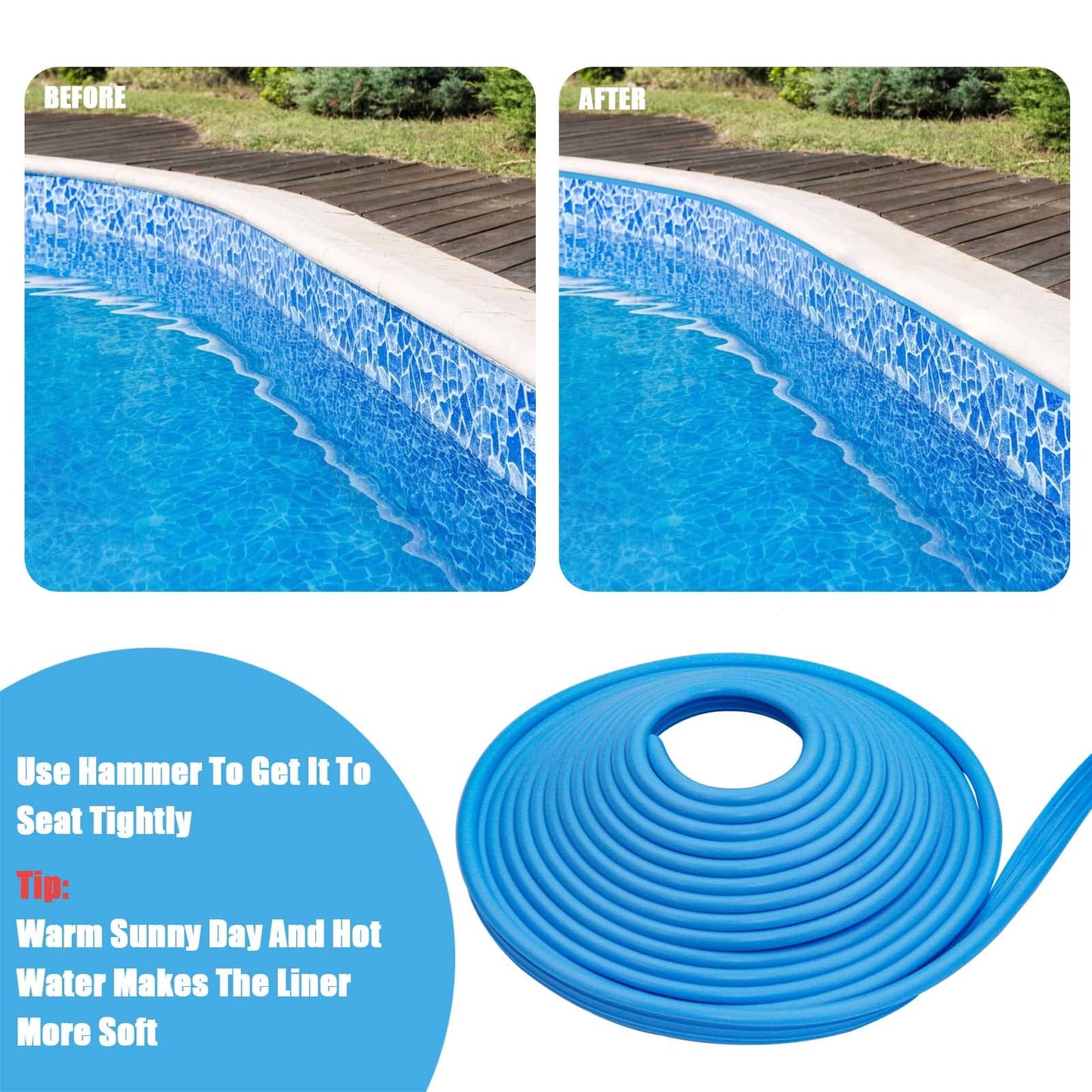 Roll Pool Bead Lock,Pool Liner Lock for Above-Ground & In-Ground Swimming Pool Beaded Liners Lock 120'ft,Blue