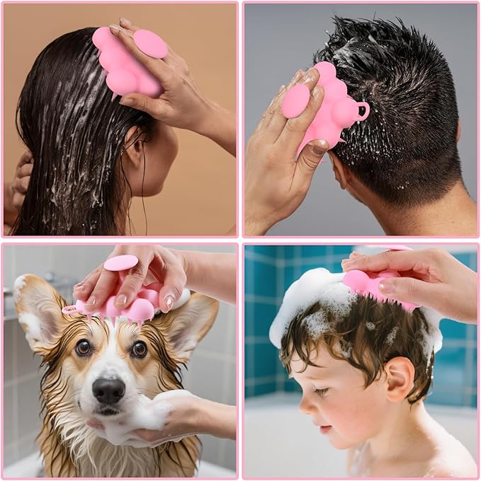 Silicone Scalp Massager Shampoo Brush for Hair Growth, Dandruff Removal & Wet/Dry Care, Hair Scrubber Scalp Stimulator Exfoliator Brush with Soft Bristles for Men & Women, Pink