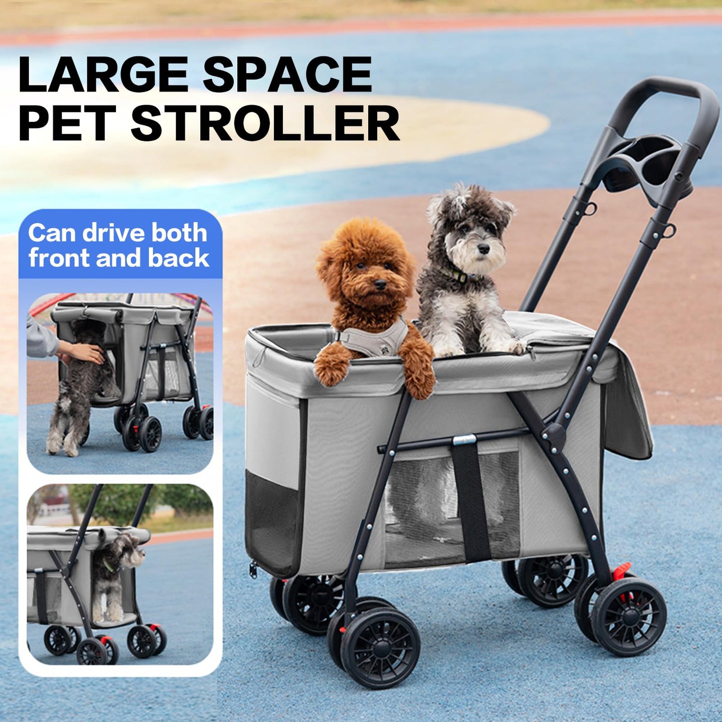 Pet Stroller Cat Dog Stroller Travel Folding Pet Carriers（Gray）