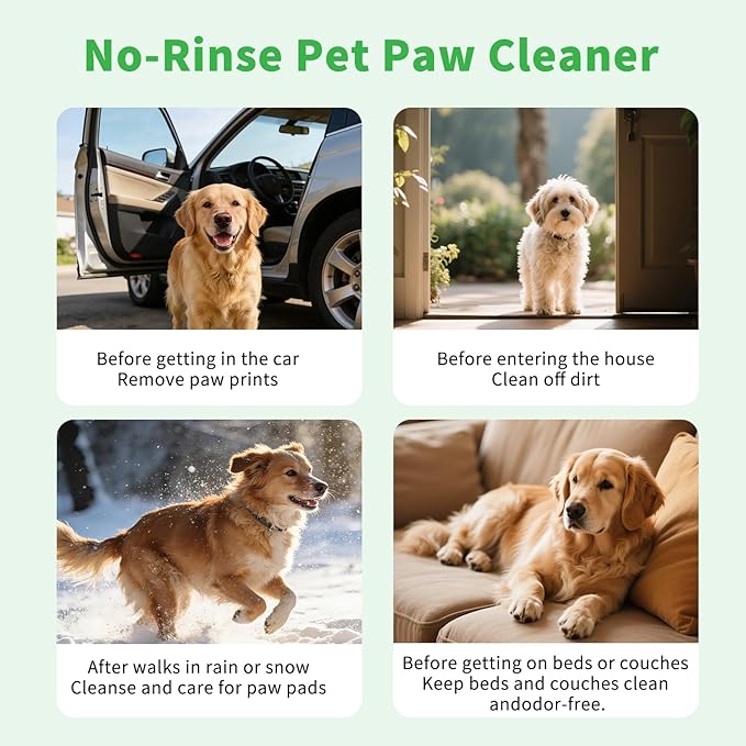 No-Rinse Dog paw Cleaner, Along with paw Washer, pet Dry Shampoo, Built-in Silicone Massage Brush Head, Effectively removes Dirt and Outdoor Grime, deodorizes, Suitable for All Dogs, 5.07fl.oz.