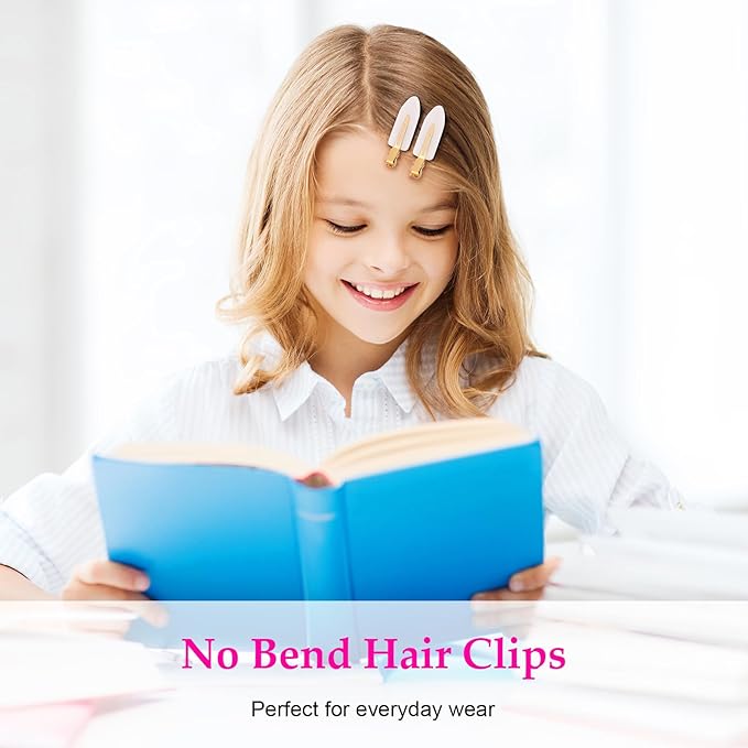 D 6 Pcs Creaseless Hair Clips No Crease Hair Clip Makeup Clips for Women and Girls Flat No Bend Hair Clips for Hairstyling Salon Golden Handle (White)