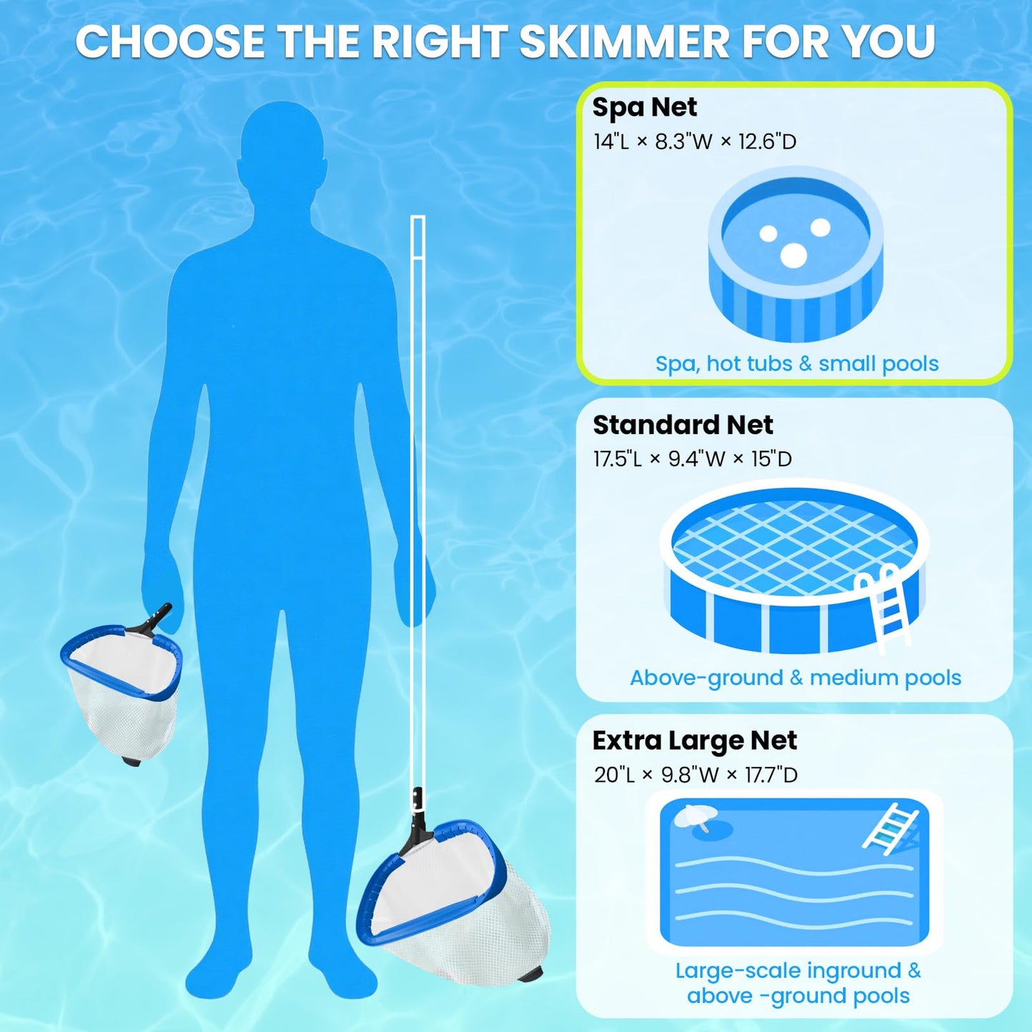 Poolvio 14" Pool Skimmer Net – Heavy Duty Leaf Net with Aluminum Frame with Diamond-Pattern Ultra-Fine Soft Mesh Bag – Pool Cleaning Tool for Leaves, Sand, Pollen & Small Debris (No Pole)