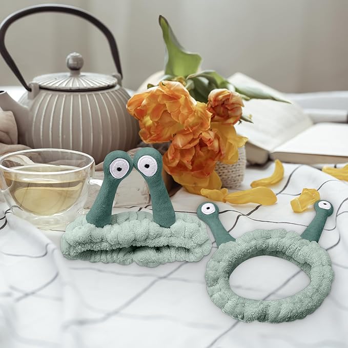 Jowmoy Cute Dark green Snail Headband,Wash Face for Women Makeup Shower Spa Headband