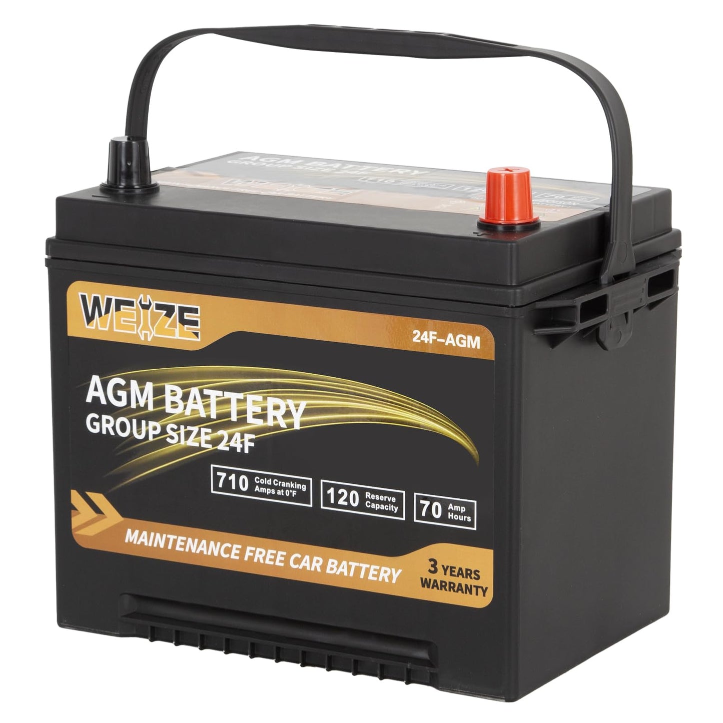 Weize Platinum AGM Battery BCI Group 24F Automotive Battery, 120RC, 710CCA, 36 Months Warranty, Dimensions 10.75" L x 6.81" W x 8.98" H