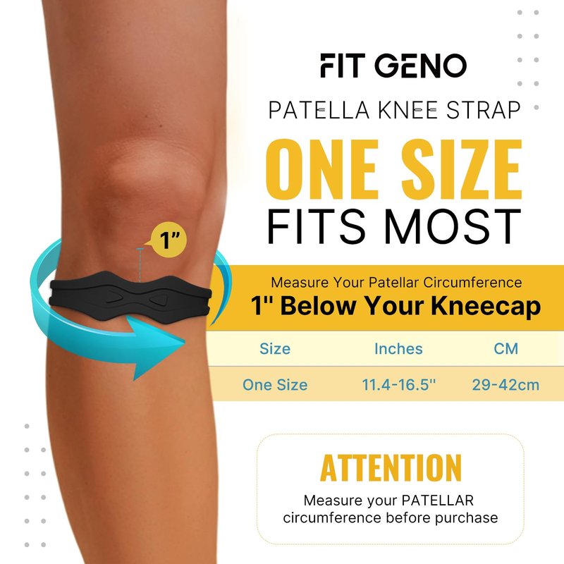 Fit Geno Knee Strap Patella Support: Knee Band for Patellar Tendon Pain Relief - Knee Brace for Tendonitis Jumpers Running Sports Basketball Men Women 2 Packs (Black)