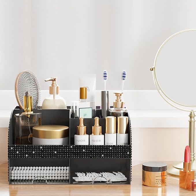 Makeup Organizer, Bathroom Organizer (Bling Black)