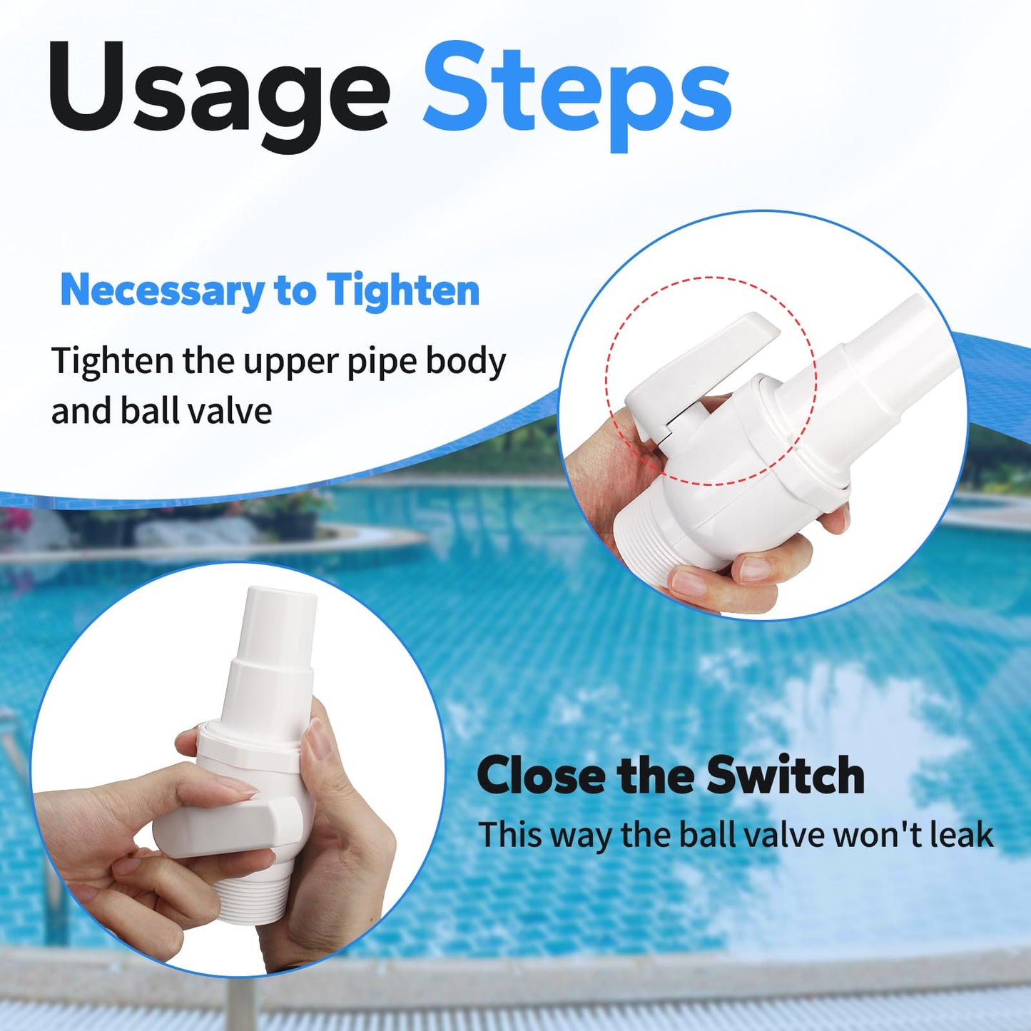 Pool Shut Off Valve Replacement Compatible with Hayward SP0729 Econoline 2-Way Ball Valve, 1.5" MIP x 1.5” - 1.25”, Above Ground Pool Filter Accessories