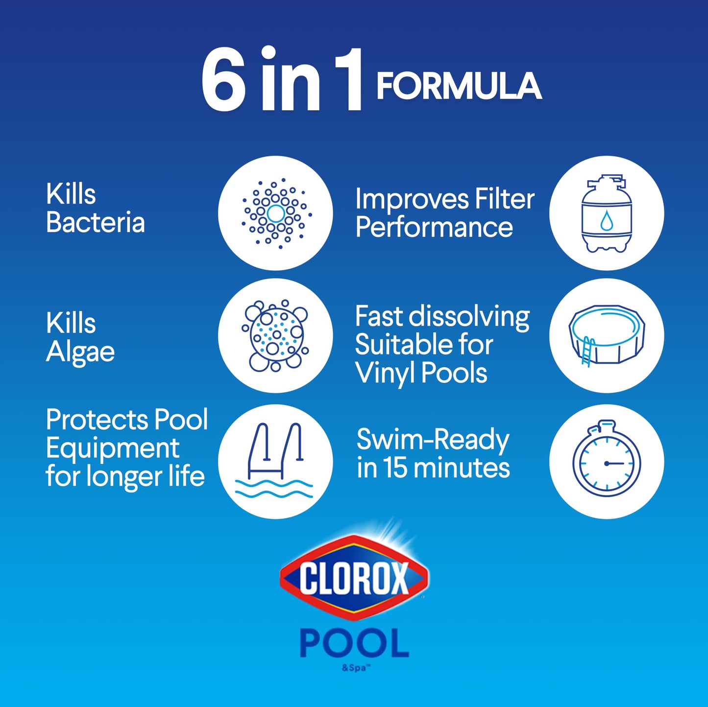 Clorox® Pool&Spa™ Shock XTRABLUE® Plus, Kills Bacteria & Algae in Swimming Pools, Swim-Ready in 15 Minutes, (6-Pack)