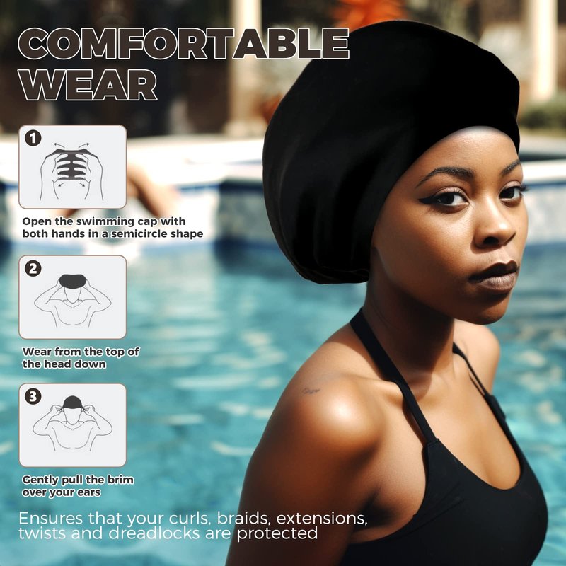 YOGINGO Extra Large Swim Cap - Swim Cap for Long Hair, Dreadlocks, Weaves, Hair Extensions, Braids, Curls & Afros - Silicone Swimming Cap for Women & Men, Keep Hair Dry (XL)