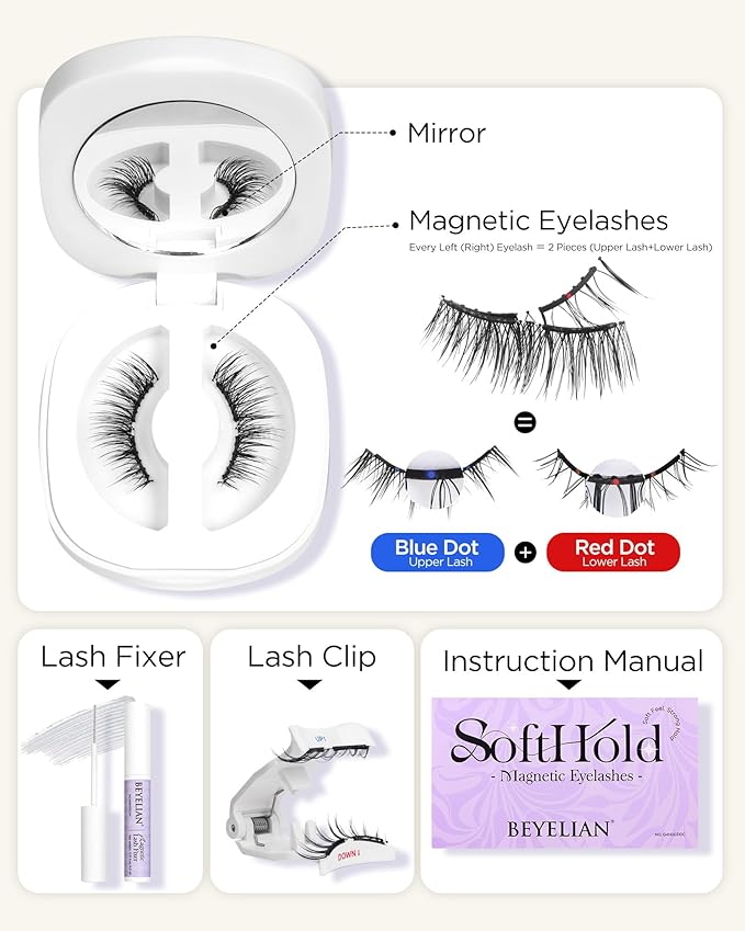 BEYELIAN Magnetic Eyelashes with Applicator Kit, Upgrade Soft Magnetic Lashes Reusable False Eyelashes Natural Look, No Glue Needed for Eye CS101 (Lightweight & Comfortable)