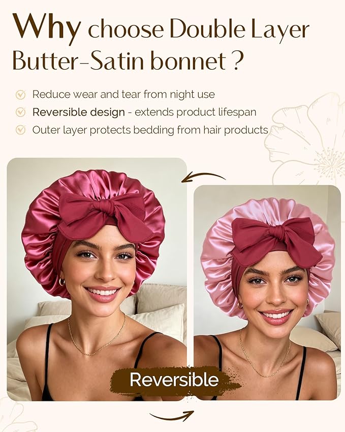 YANIBEST Adjustable Satin Bonnet for Sleeping Women Double Layer Hair Wrap Reduce Friction Prevent Frizz Natural Curly Hair