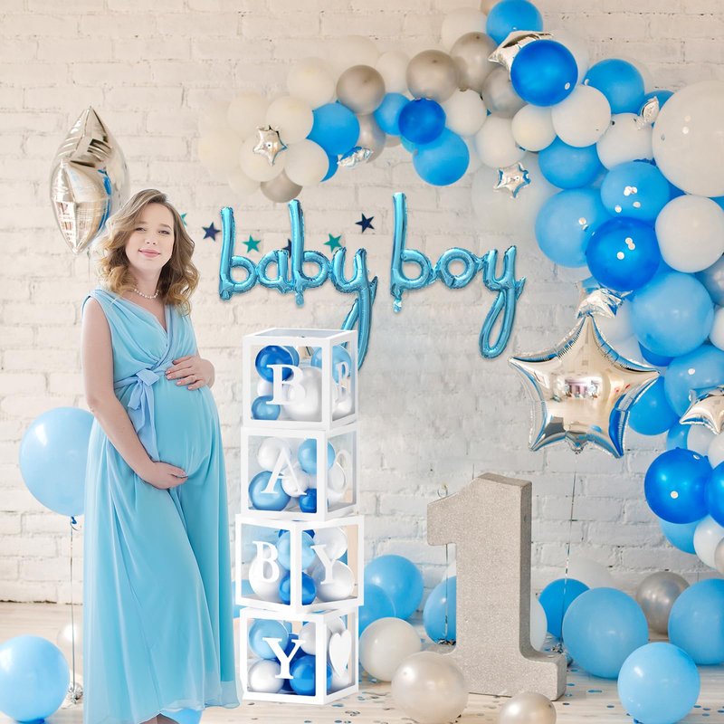 IDAODAN Blue Baby Shower Decorations for Boy with Electric Balloon Pump, Baby Boy Shower Decorations Baby Boy Decorations for Baby Shower and Balloon Pump