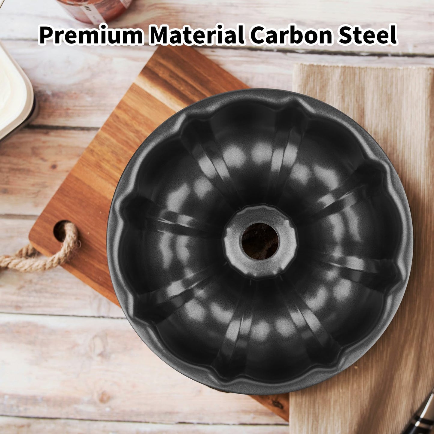 Novery 9.5" Non-stick Cake Pan, Heavy Duty Carbon Steel Fluted Tube Round Baking Pan,Buntz Pound Cake Pan Mold,Tube Bakeware,Baking Mold for Jello,Gelatin,Chocoflan,Flan - 2 PCS