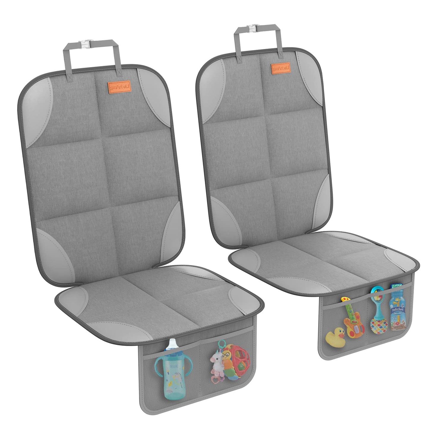 SMART ELF2 Pack Car Seat Protector-600D Fabric Waterproof Carseat Protector with Thicily Padded to Protect Your Car Seats from Child Seats and Pets (Light Grey)