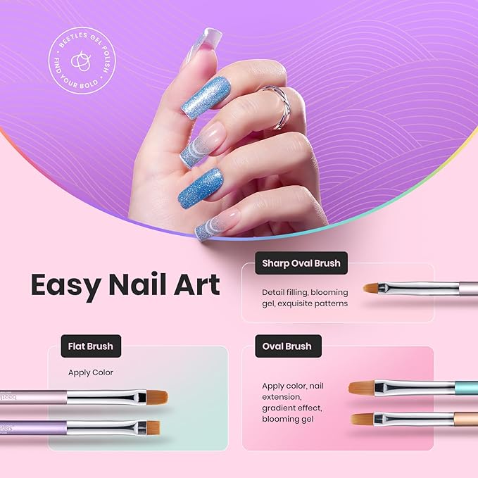 Beetles Gel Nail Art Brushes, 6 Pcs Double-Ended Fingernail Art Design Pens Gel Paint Liner Ombre Gradient French Tip Brush Dotting Pen Nail Brush Set, DIY Manicure Tools Gift for Women