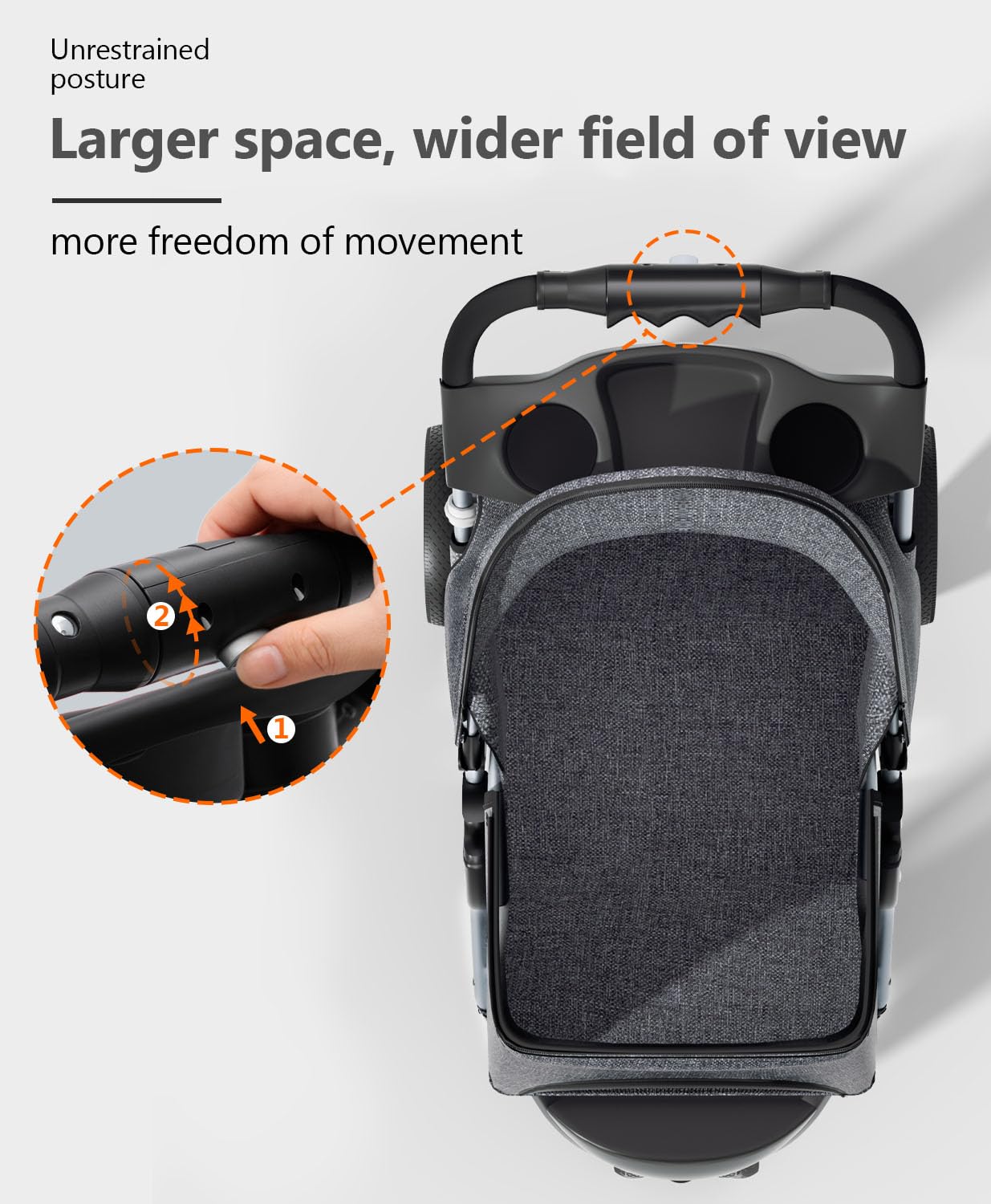OS MOTOR Pet Stroller with 3 Wheels for Small/Medium Pets, Portable Travel Foldable Carrier Jogger for Dog Cat Puppy Kitty, Rear Wheel Breaks, Storage Basket, Visible Mesh with Weather Cover (Gray)