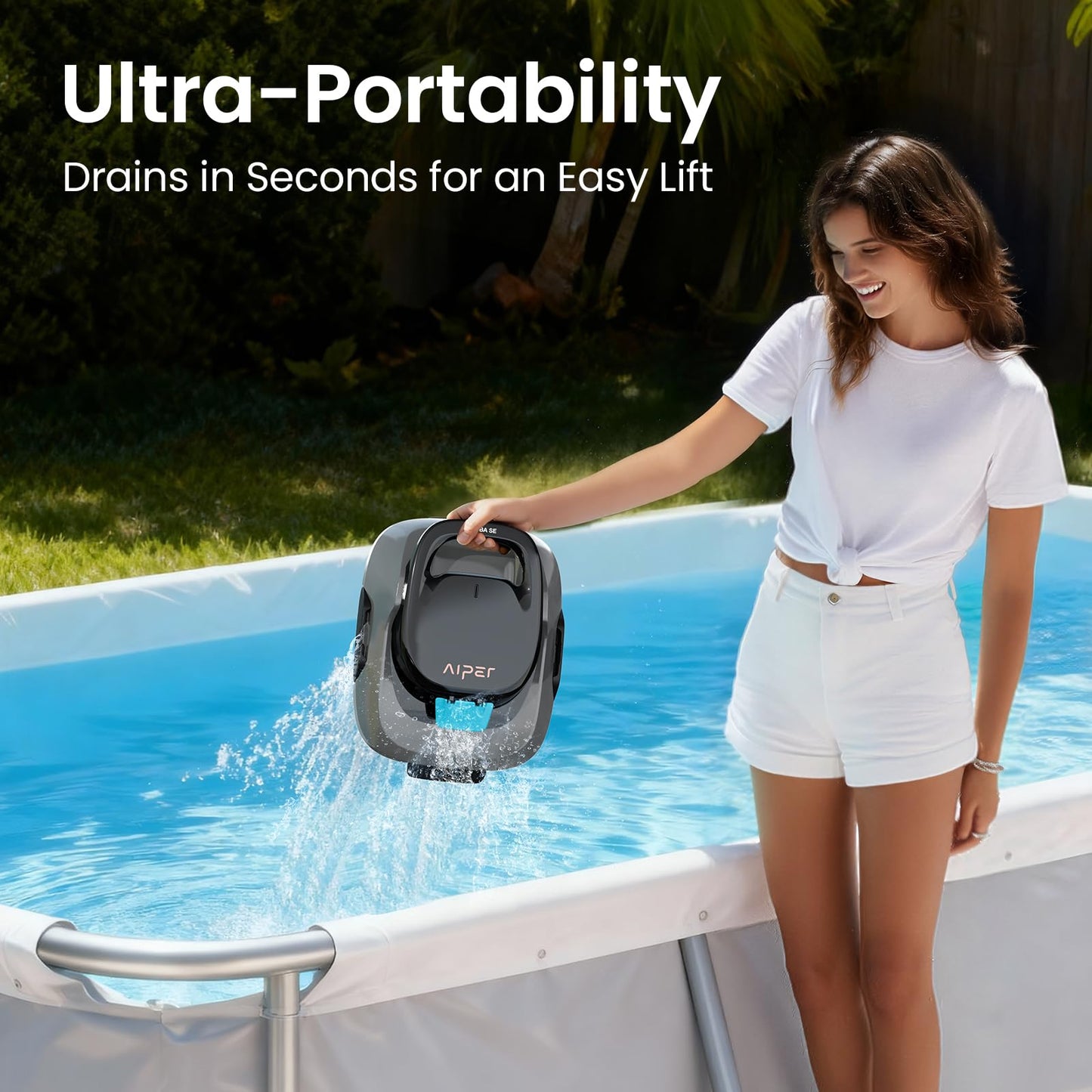 AIPER Scuba SE Cordless Pool Cleaner with 90-Min Runtime, 1665 GPH Strong Suction, Lightweight, Pool Vacuum for Above Ground Flat Pools up to 860 Sq.ft, Starry Gray & Teal