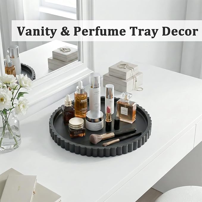 HighHerz Silicone Bathroom Countertop and Vanity Tray-10 Inch Round Silicone Bathroom Tray, Modern Bathroom Decor, Coffee Table Decor, Decorative Tray for Candle, Perfume, Plants (Black)