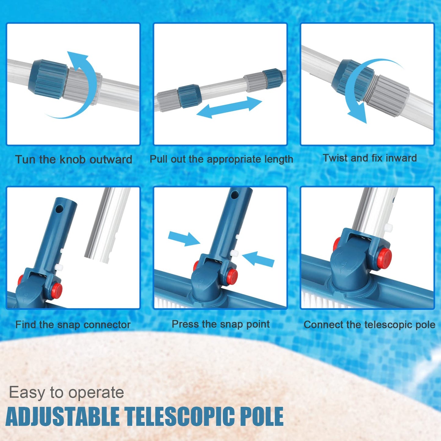 POOPLE Professional 16 Foot Telescopic Aluminum Swimming Pool Pole - Attach Connect Skimmer Nets, Rakes, Brushes, Vacuum Heads Cleaning