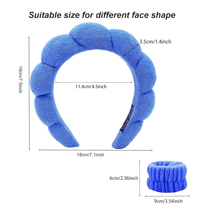 Spa Headbands for Washing Face Soft Puffy Bubble Headbands Wristband for Women Girls Makeup Skin Care Facial Beauty Shower Towel Hairband