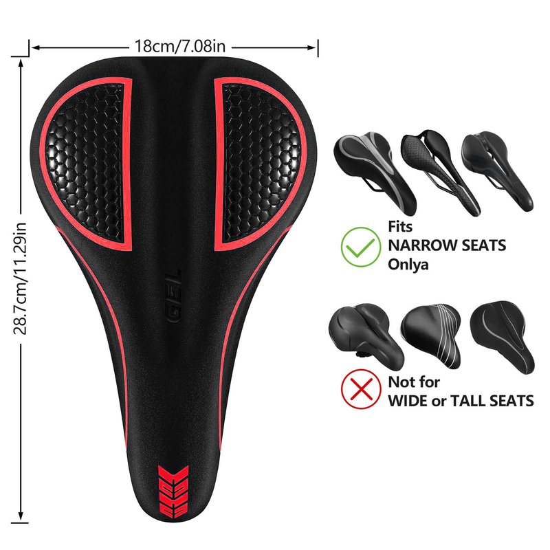 Bike Seat Cushion - Gel Padded Bike Seat Cover for Men Women Comfort, Extra Soft Exercise Bicycle Seat Compatible with Peloton, Outdoor & Indoor with Adjustable Velcro Secure Red